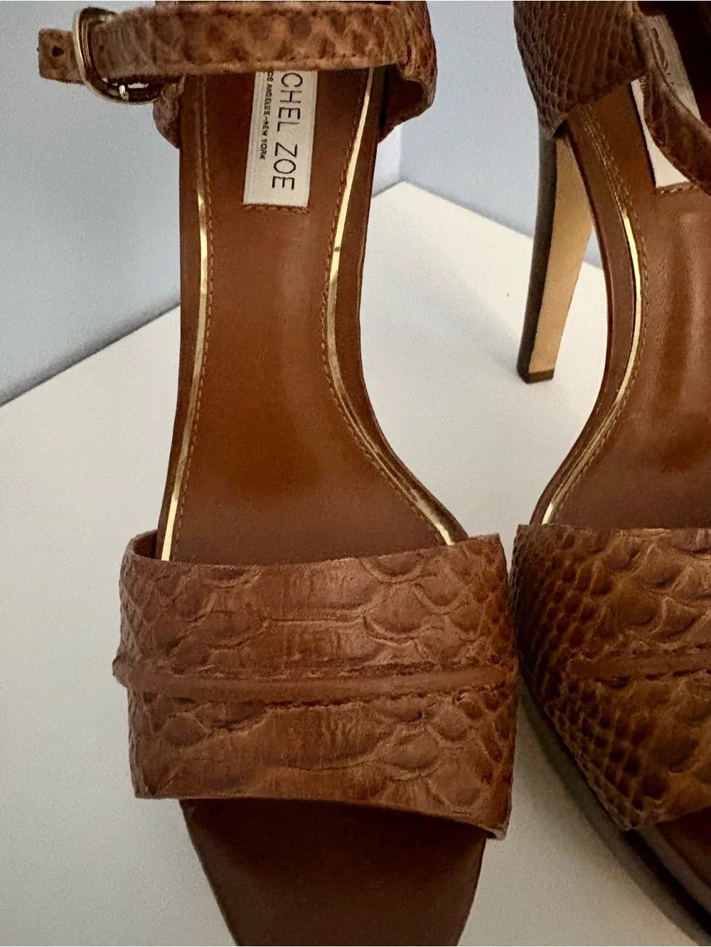 NEW Rachel Zoe Brown Textured Leather Platform Sandals with Ankle Strap 8.5